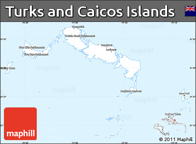Silver Style Simple Map of Turks and Caicos Islands