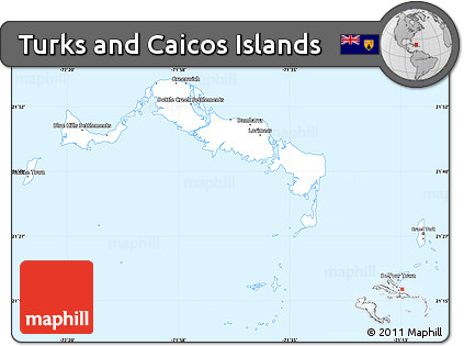 Silver Style Simple Map of Turks and Caicos Islands, single color outside