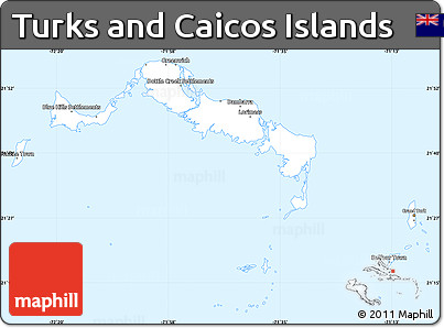 Silver Style Simple Map of Turks and Caicos Islands, single color outside