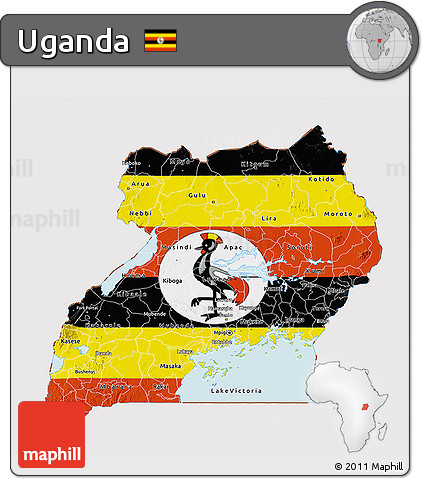 Flag 3D Map of Uganda, flag centered