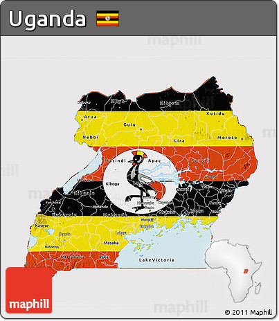 Flag 3D Map of Uganda, flag centered