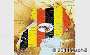 Flag 3D Map of Uganda, physical outside, flag rotated