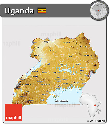 Physical 3D Map of Uganda, cropped outside