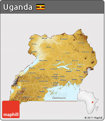 Physical 3D Map of Uganda, cropped outside