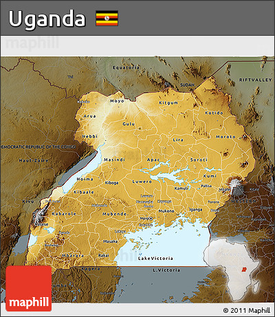 Physical 3D Map of Uganda, darken