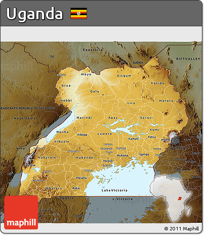 Physical 3D Map of Uganda, darken
