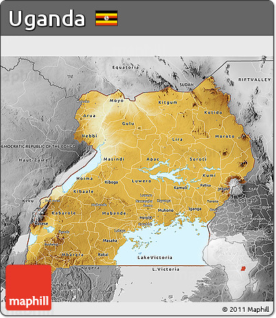 Physical 3D Map of Uganda, desaturated