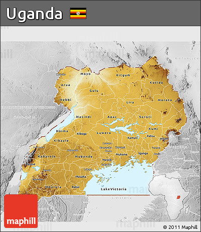 Physical 3D Map of Uganda, lighten, desaturated
