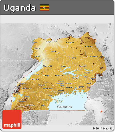 Physical 3D Map of Uganda, lighten, desaturated