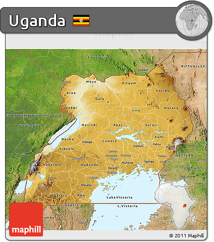 Physical 3D Map of Uganda, satellite outside