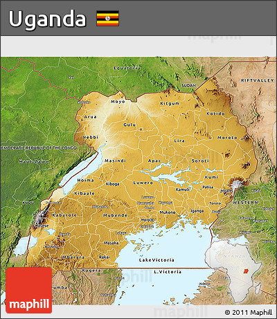 Physical 3D Map of Uganda, satellite outside