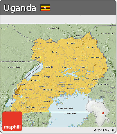 Savanna Style 3D Map of Uganda