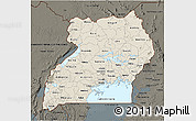 Shaded Relief 3D Map of Uganda, darken