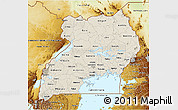 Shaded Relief 3D Map of Uganda, physical outside
