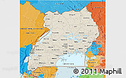 Shaded Relief 3D Map of Uganda, political outside
