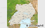 Shaded Relief 3D Map of Uganda, satellite outside