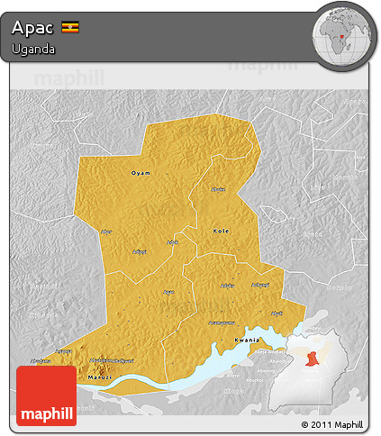 Physical 3D Map of Apac, lighten, desaturated