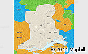 Shaded Relief 3D Map of Apac, political outside