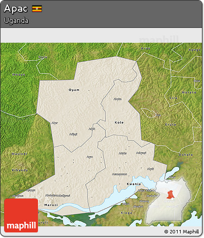 Shaded Relief 3D Map of Apac, satellite outside