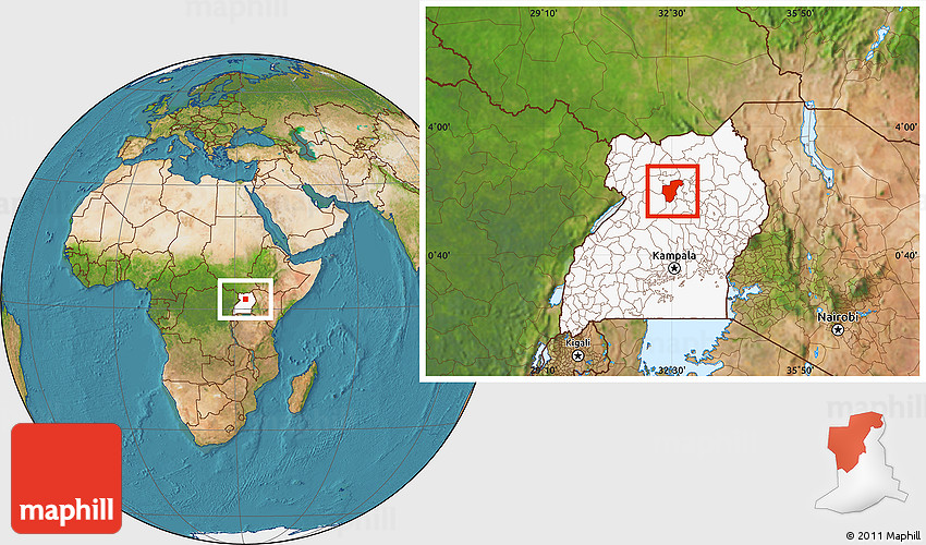 Satellite Location Map of Oyam, highlighted country