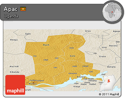 Physical Panoramic Map of Apac, shaded relief outside