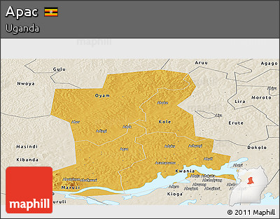 Physical Panoramic Map of Apac, shaded relief outside