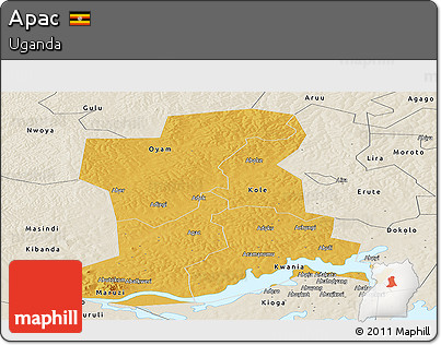 Physical Panoramic Map of Apac, shaded relief outside
