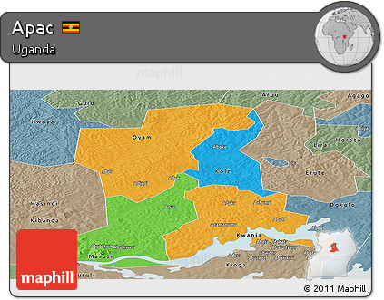 Political Panoramic Map of Apac, semi-desaturated