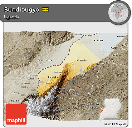 Physical 3D Map of Bundibugyo, semi-desaturated