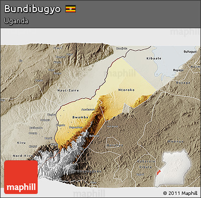 Physical 3D Map of Bundibugyo, semi-desaturated