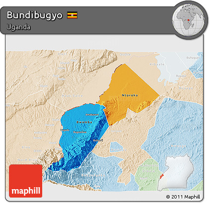 Political 3D Map of Bundibugyo, lighten