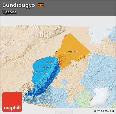Political 3D Map of Bundibugyo, lighten