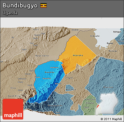 Political 3D Map of Bundibugyo, semi-desaturated