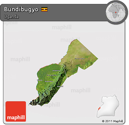 Satellite 3D Map of Bundibugyo, cropped outside