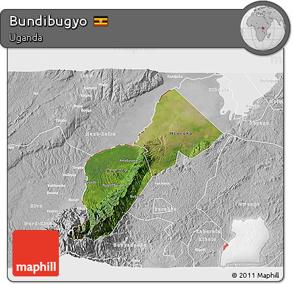 Satellite 3D Map of Bundibugyo, lighten, desaturated