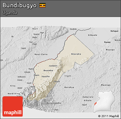 Shaded Relief 3D Map of Bundibugyo, desaturated