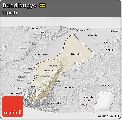 Shaded Relief 3D Map of Bundibugyo, desaturated