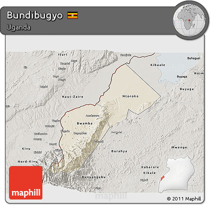 Shaded Relief 3D Map of Bundibugyo, semi-desaturated