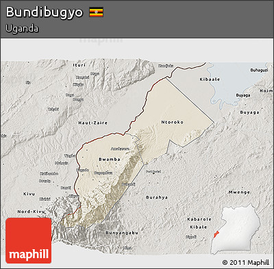 Shaded Relief 3D Map of Bundibugyo, semi-desaturated