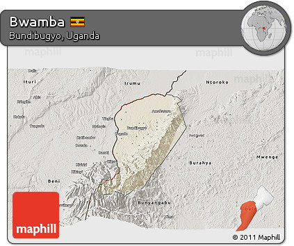Shaded Relief 3D Map of Bwamba, semi-desaturated
