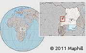 Gray Location Map of Bwamba, highlighted country, highlighted parent region, hill shading