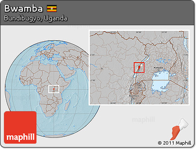 Gray Location Map of Bwamba, highlighted parent region, hill shading