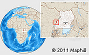 Shaded Relief Location Map of Bwamba, highlighted country, within the entire country