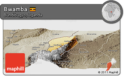 Physical Panoramic Map of Bwamba, semi-desaturated
