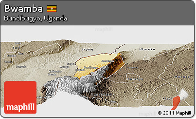 Physical Panoramic Map of Bwamba, semi-desaturated