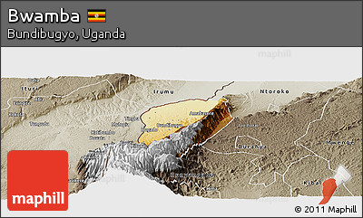 Physical Panoramic Map of Bwamba, semi-desaturated