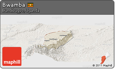 Shaded Relief Panoramic Map of Bwamba, lighten