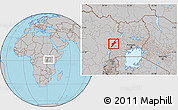 Gray Location Map of Bundibugyo, within the entire country