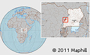 Gray Location Map of Bundibugyo, highlighted country, hill shading
