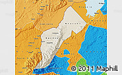Shaded Relief Map of Bundibugyo, political outside